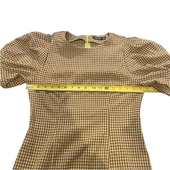 Nasty Gal Size 8 Puff‎ Sleeve Gingham Print Fitted Mini Dress Green Cottagecore - Picture 9 of 9